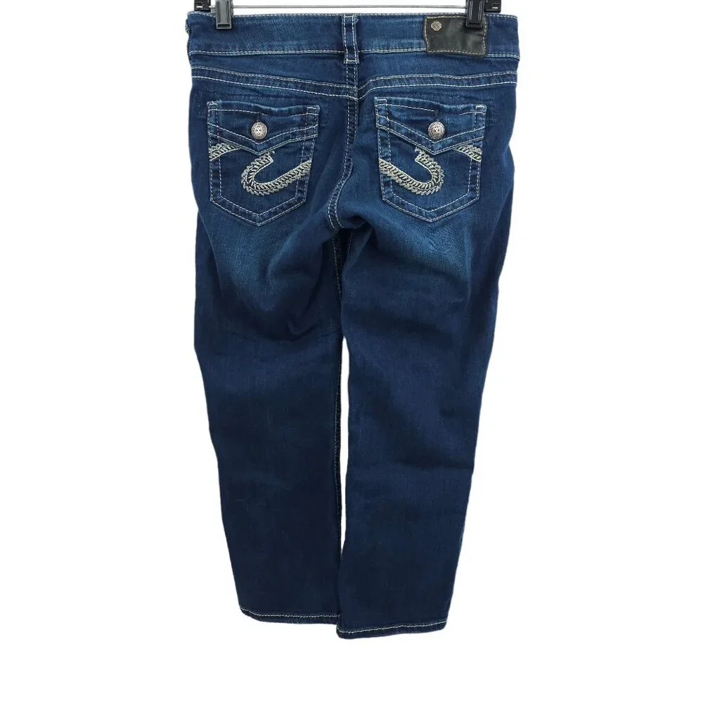 Silver Suki Mid Capri Jeans Size 29 x 22 Dark Wash Mid Rise Stretch Denim Pants